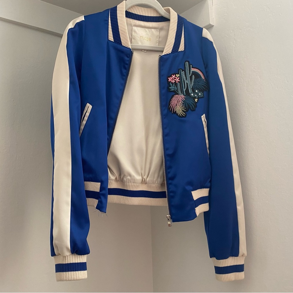 Maje Blue Satin Bomber